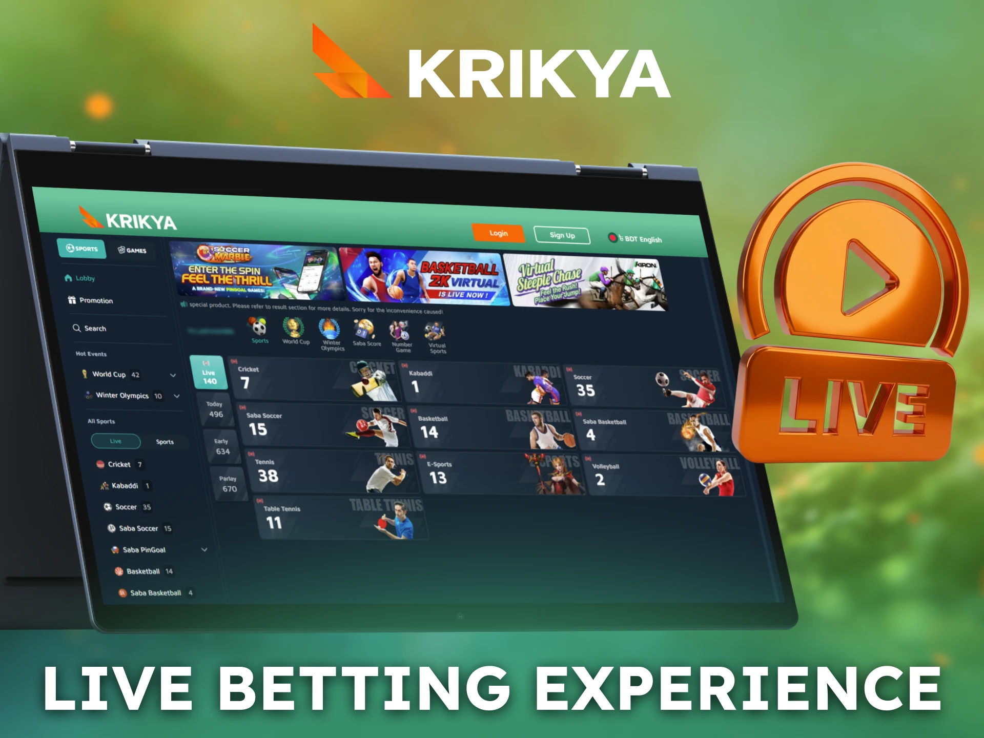 Experience fast paced live betting with real time action on Krikya.