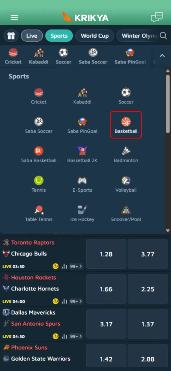 Easy navigation to basketball betting markets is offered by Krikya for players.