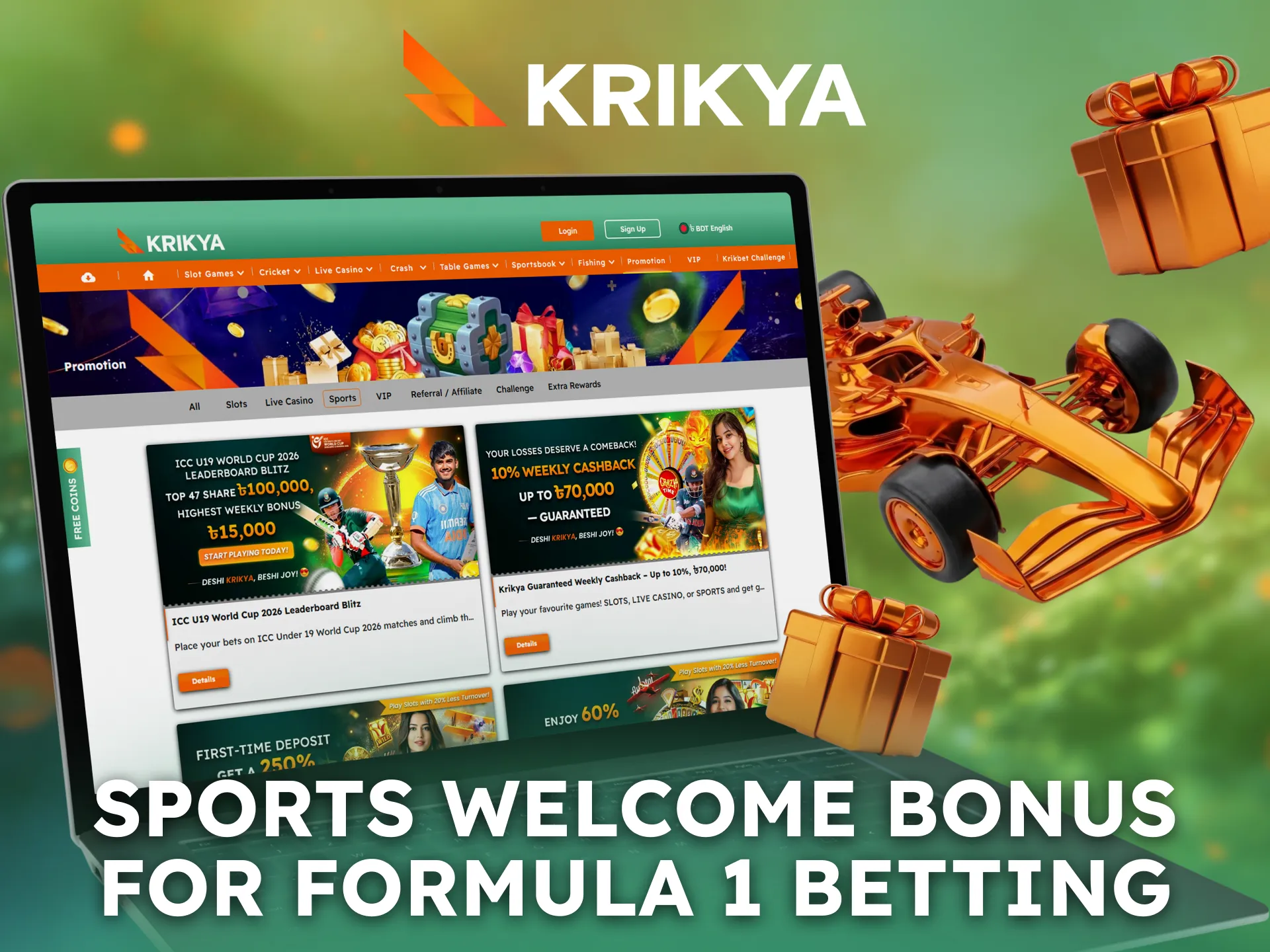 An attractive sports welcome bonus enhances Formula 1 betting opportunities on Krikya.