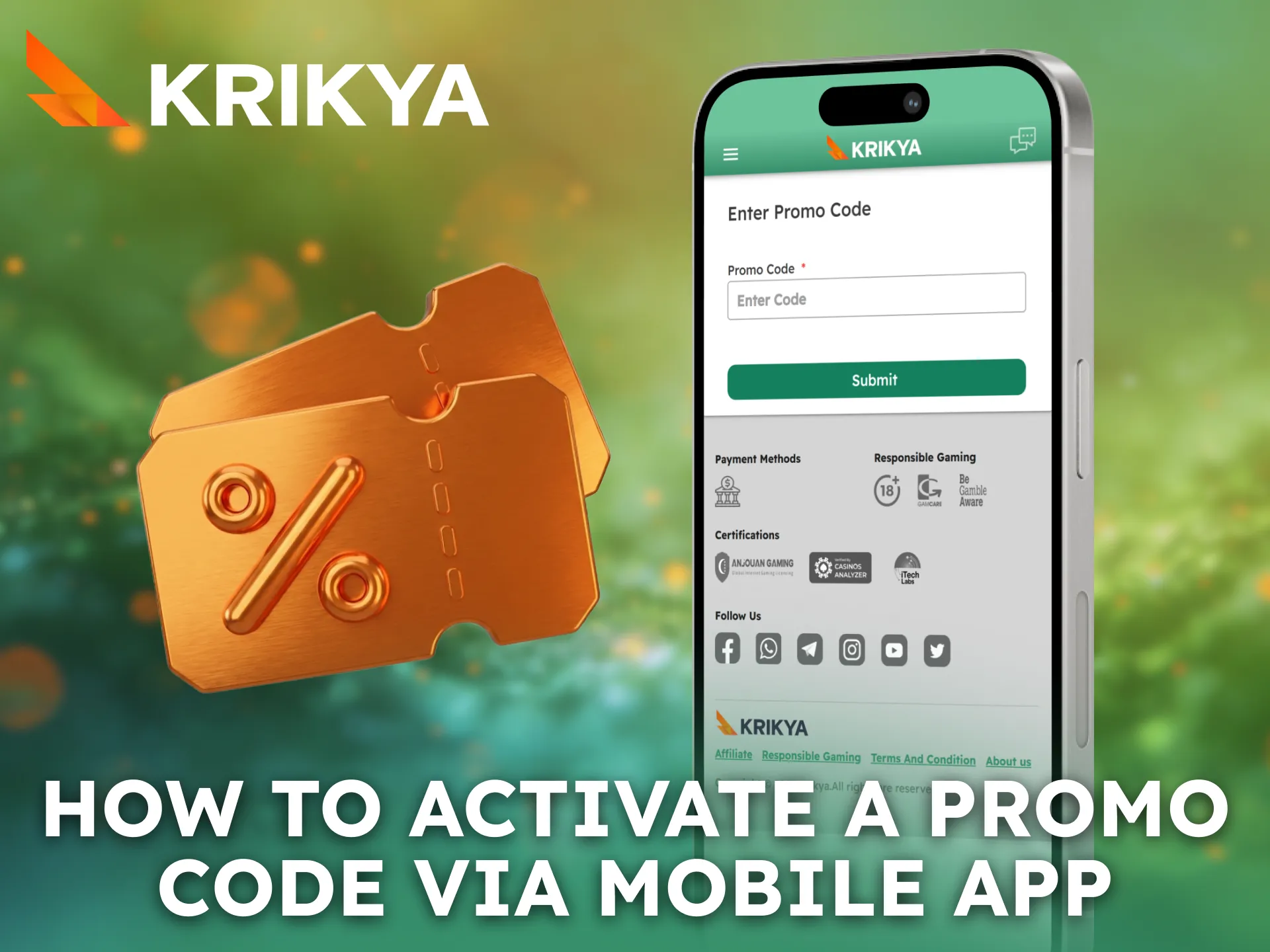 Activate a Krikya promo code easily via the mobile app.