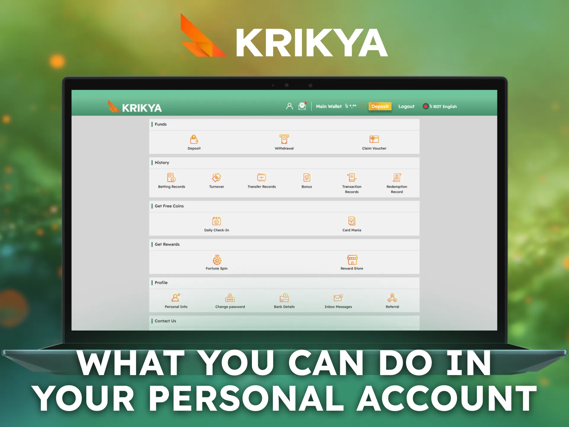 Explore what you can do in your Krikya personal account.