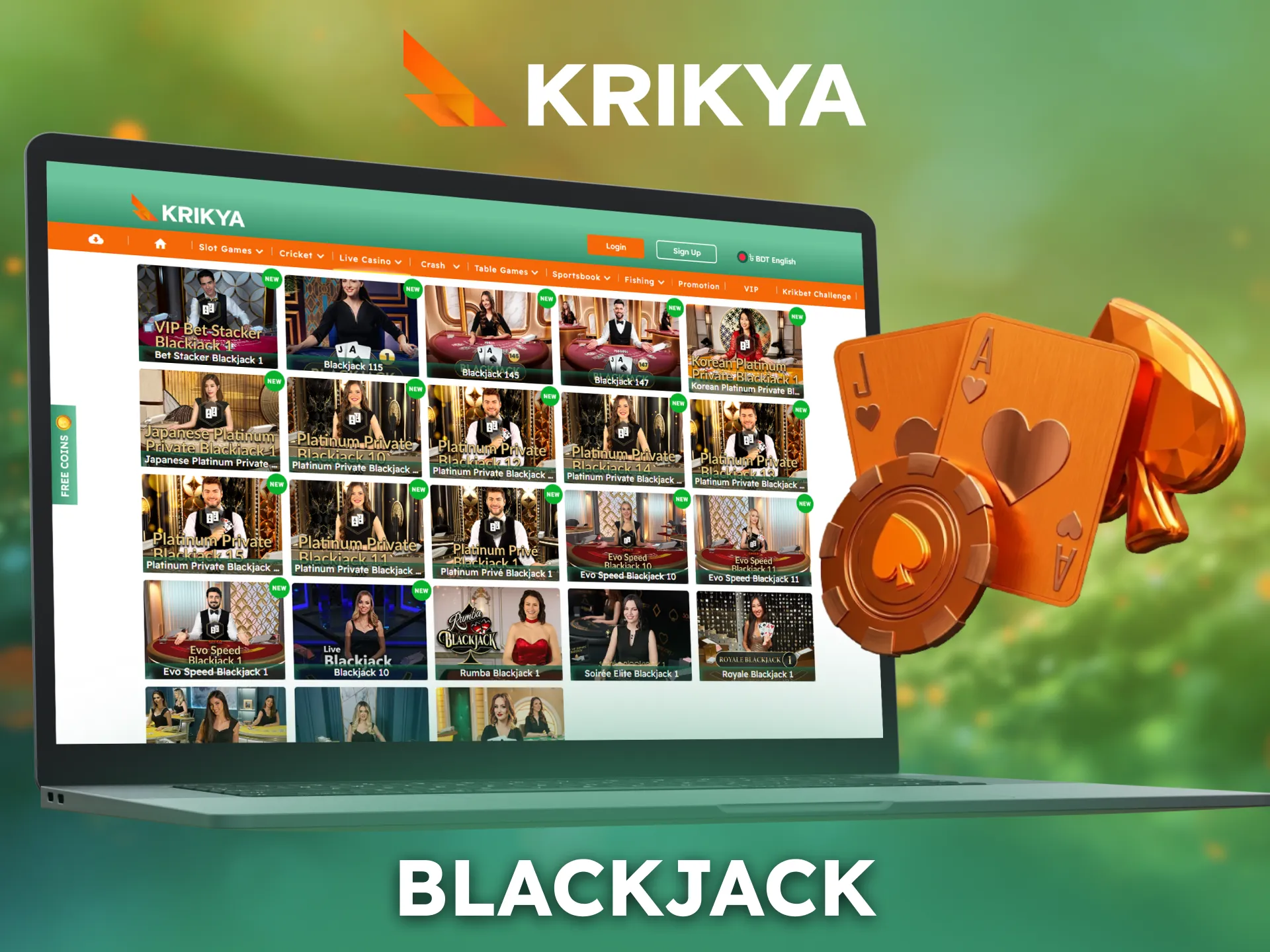 Play Blackjack live on Krikya with interactive dealers.