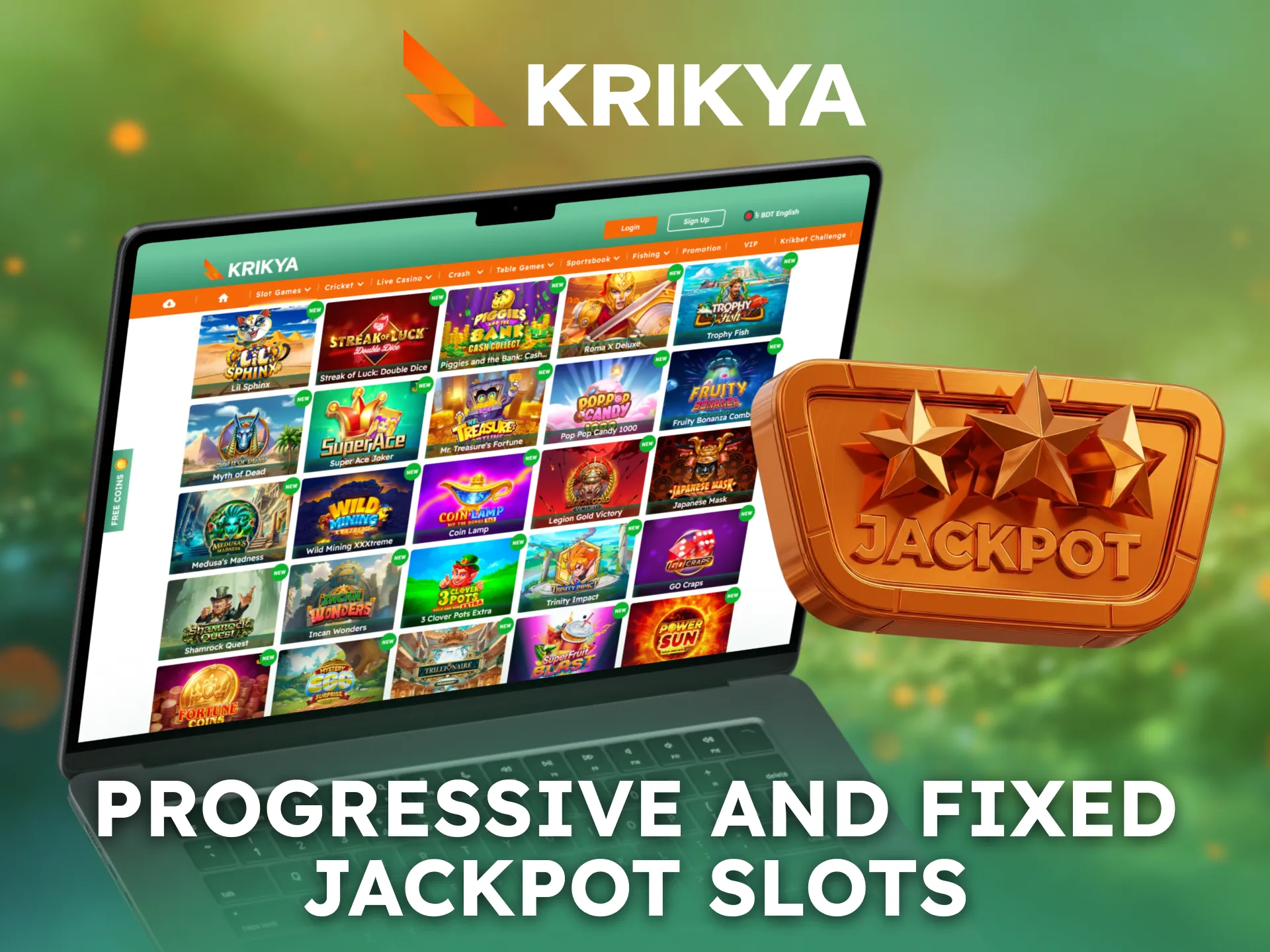 Enjoy progressive and fixed jackpot slots on Krikya.