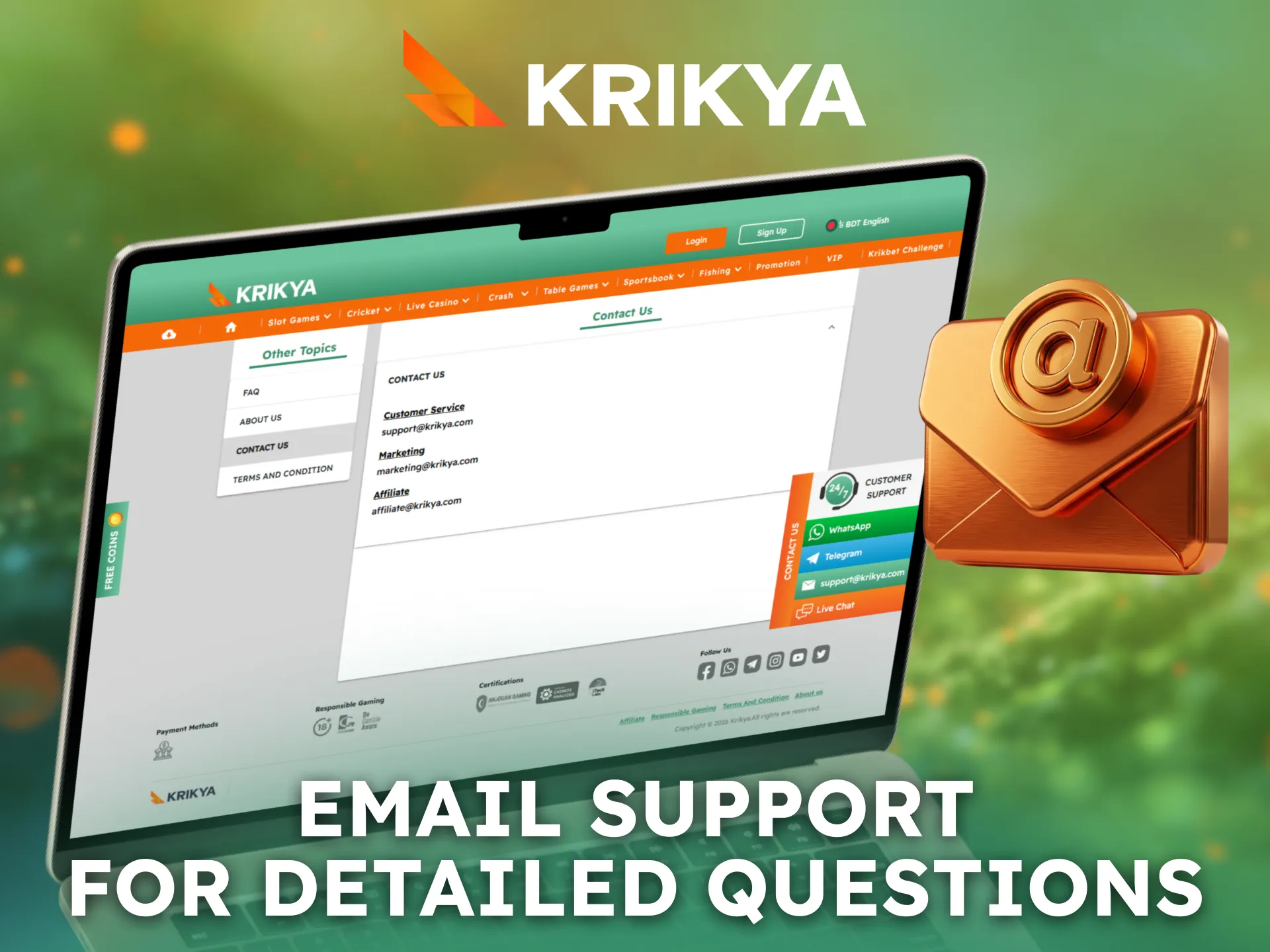 Contact Krikya email support for detailed assistance and inquiries.